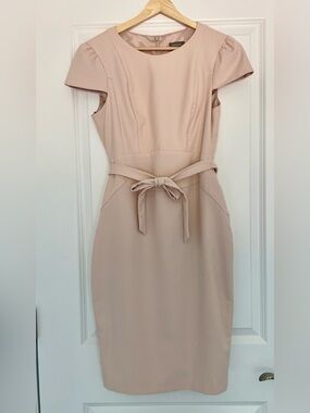 Elegant Blush Sheath Dress with Waist Tie
